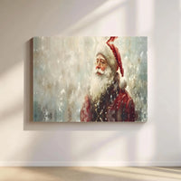 Snowy Santa Portrait Painting Canvas Print, Vintage Santa Claus Canvas Wall Art, Rustic Holiday Canvas Art, Christmas Home Wall Decor