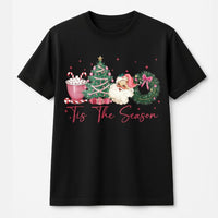 Vintage Santa and Tree T-Shirt, Tis the Season Christmas Shirt, Retro Holiday Graphic Tee, Festive Christmas Graphic Shirt Present
