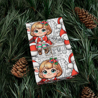 Coloring Page Design Gift Wrap, Christmas Santa Wrapping Paper, Adorable Girl Santa Wrapping Paper Roll, Festive Kids Holiday Present Wrap Paper