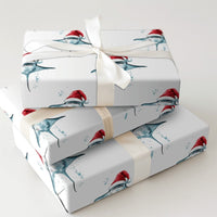 Ocean Santa Hat Gift Wrap, Manta Ray Christmas Wrapping Paper, Marine Life Wrapping Paper Roll, Holiday Wrapping Paper