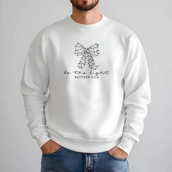 Christmas Bow Lights Sweatshirt, Be the Light Christian Sweatshirt, Faith Holiday Crewneck, Religious Winter Pullover, Xmas P