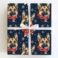 Winter Dog Gift Wrap, German Shepherd Christmas Wrapping Paper, Red Scarf Snowflake Wrapping Paper, Holiday Dog Lover Gift Wrap