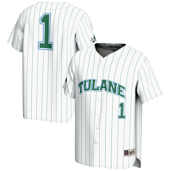 #1 Tulane Green Wave Lightweight Baseball Jersey - White