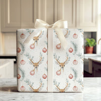 Woodland Deer Holiday Gift Wrap, Watercolor Reindeer Christmas Wrapping Paper, Ornament Wrapping Paper, Rustic Christmas Gift Wrap Roll