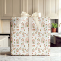Whimsical Christmas Village Wrapping Paper, Pastel Gingerbread House Gift Wrap, Holiday Winter Present Paper, Xmas Gift Wrapping Paper Roll