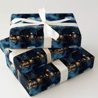 Snowy Village Holiday Gift Wrap, Christmas Train Wrapping Paper, Vintage Steam Train Winter Wrapping Paper, Festive Night Scene Gift Wrap