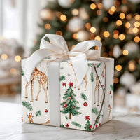 Watercolor Animal Gift Wrap, Christmas Giraffe Wrapping Paper, Holiday Tree Wrapping Paper Roll, Safari Animal Gift Wrap