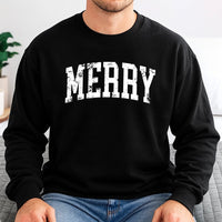 Retro Varsity Font Holiday Crewneck, Merry Christmas Sweatshirt, Festive Comfy Winter Pullover Sweatshirt, Christmas Season Present