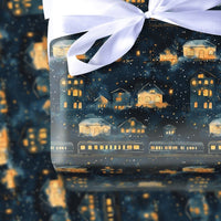 Magical Winter Train Gift Wrap, Snowy Village Christmas Wrapping Paper, Comfy Night Village Wrapping Paper, Holiday Season Gift Wrap