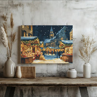 Festive Christmas Village Canvas Print, European Christmas Market Canvas Wall Art, Winter Holiday Canvas, Comfy Xmas Home Decor Present