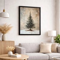 Rustic Snowy Pine Tree Poster, Vintage Christmas Tree Wall Art Print, Distressed Winter Evergreen Print, Holiday Wall Decor