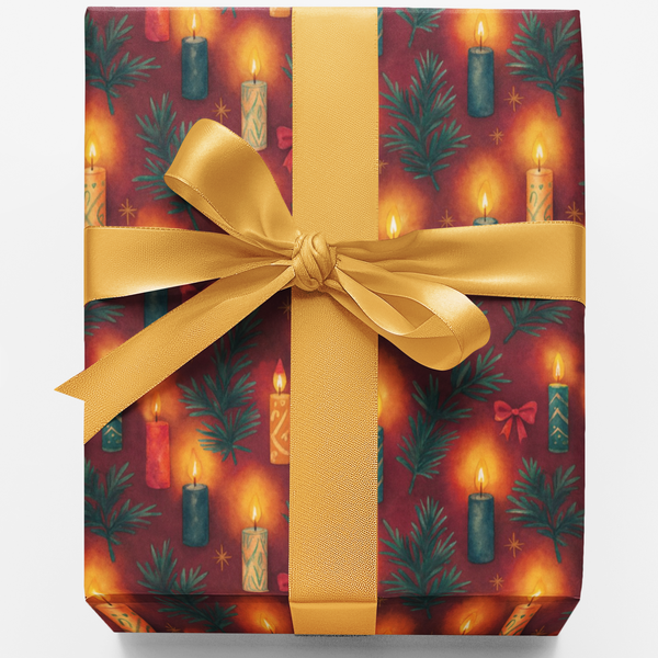 Winter Holiday Gift Wrap, Twilight Candlelight Christmas Wrapping Paper, Comfy Seasonal Present Paper Roll, Elegant Xmas Gift