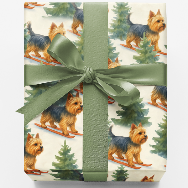 Adorable Yorkshire Terrier Gift Wrap, Skiing Yorkie Christmas Wrapping Paper, Holiday Dog Lover Wrapping Paper, Winter Pet Pr