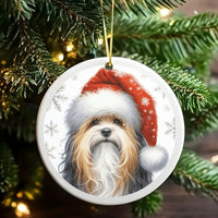 Santa Hat Snowflake Dog Ornament, Havanese Dog Christmas Ornament, Winter Havanese Ceramic Ornament, Tree Hanging Decor, Dog Lover Present