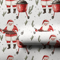 Humorous Grilling Santa Wrapping Paper, BBQ Santa Ribs Wrapping Paper, Red Kettle Grill Christmas Wrapping Paper, Holiday BBQ Gift Wrap Roll
