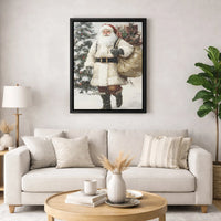 Classic Christmas Tree Painting Print, Vintage Santa Claus Canvas Art, Nostalgic Santa Canvas Wall Art, Retro Holiday Wall Decor Canvas
