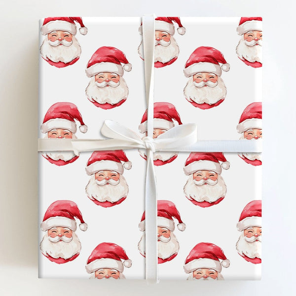 Adorable Smiling Santa Gift Wrap, Watercolor Santa Claus Wrapping Paper, Traditional Christmas Wrapping Paper, Festive Holida