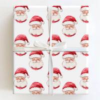 Adorable Smiling Santa Gift Wrap, Watercolor Santa Claus Wrapping Paper, Traditional Christmas Wrapping Paper, Festive Holiday Gift Wrap Roll