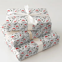 Adorable White Animal Gift Wrap, Santa Hat Elephant Christmas Wrapping Paper, Festive Pine Elephant Wrapping Paper, Holiday Gift Wrapping Paper