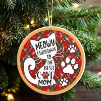 Best Cat Mom Holiday Ornament, Meowy Christmas Cat Ornament, Adorable Pet Lover Ceramic Ornament, Xmas Tree Decor, Kitten Holiday Keepsake Present