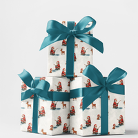 Reindeer Winter Scene Gift Wrap, Santa Ice Fishing Wrapping Paper, Whimsical Christmas Paper Roll, Snowy Holiday Gift Wrapping Paper