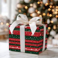 Christmas Stripe Gift Wrap, Red Green Striped Snowflake Wrapping Paper, Traditional Holiday Wrapping Paper, Winter Present Gift Wrap Roll