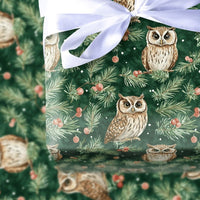 Woodland Bird Gift Wrap, Winter Owl Christmas Wrapping Paper, Rustic Pine and Berry Holiday Paper, Forest Animal Present Wrapping Paper