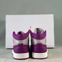 Retro Mid Top Basketball Shoes, Purple Gray Colorway, Lace Up Design, Casual Gift for Shoe Lovers