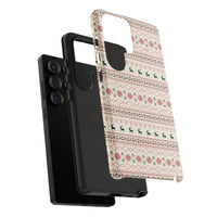 Nordic Reindeer Snowflake Phone Case, Christmas Samsung Phone Case, Dual Layer Holiday Cover, Festive Xmas Galaxy Phone Case Present for Her