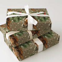 Pine Boughs Holiday Gift Wrap, Equestrian Horse Christmas Wrapping Paper, Winter Horse Wrapping Paper, Rustic Holiday Animal Wrapping Paper