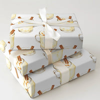 Comfy Holiday Drink Gift Wrap, Eggnog Christmas Wrapping Paper, Cinnamon Eggnog Mug Wrapping Paper, Winter Spiced Christmas Wrapping Paper