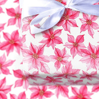 Watercolor Floral Christmas Gift Wrap, Pink Poinsettia Wrapping Paper, Elegant Holiday Wrapping Paper, Botanical Present Wrapping Paper