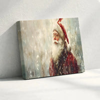 Snowy Santa Portrait Painting Canvas Print, Vintage Santa Claus Canvas Wall Art, Rustic Holiday Canvas Art, Christmas Home Wall Decor