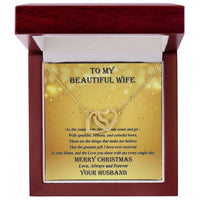 Two Heart Pendant Necklace, Interlocking Hearts Necklace for Wife, Romantic CZ Crystal Jewelry, Meaningful Christmas Present for Her, Wife Present