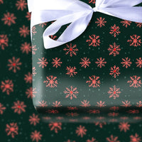 Dark Green Holiday Gift Wrap, Red Snowflake Wrapping Paper, Coral Red Winter Snowflake Wrapping Paper, Christmas Present Wrapping Paper Roll