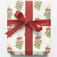 Watercolor Holiday Botanical Gift Wrap, Mistletoe Christmas Wrapping Paper, Festive Xmas Wrapping Paper, Holiday Present Roll