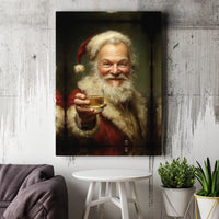 Humorous Christmas Canvas Print, Santa Claus Whiskey Canvas Art, Santa Holiday Wall Art, Humorous Xmas Portrait Canvas, Holiday Present for Him