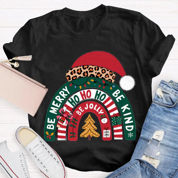 Santa Hat Holiday Shirt, Be Merry Be Jolly Be Kind Christmas T-Shirt, Positive Vibe Winter Tee, Festive Merry Christmas Graph