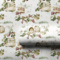 Rustic Wine Barrel Gift Wrap, Winter Vineyard Christmas Wrapping Paper, Snowy Grapevine Wrapping Paper, Holiday Wine Lover Gift Wrap Roll