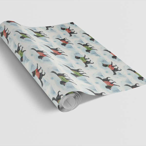 Watercolor Christmas Dog Gift Wrap, Flat-Coated Retriever Wrapping Paper, Retriever Holiday Wrapping Paper, Dog Lover Xmas Wr
