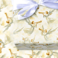 Golden Trumpet Angels Gift Wrap, Watercolor Angel Wrapping Paper, Religious Spiritual Wrapping Paper, Christmas Baptism Present Gift Wrap