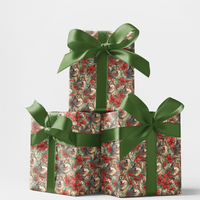 Festive Poinsettia Dog Gift Wrap, Husky Christmas Wrapping Paper, Winter Siberian Husky Wrapping Paper, Dog Lover Holiday Gift Wrap Roll
