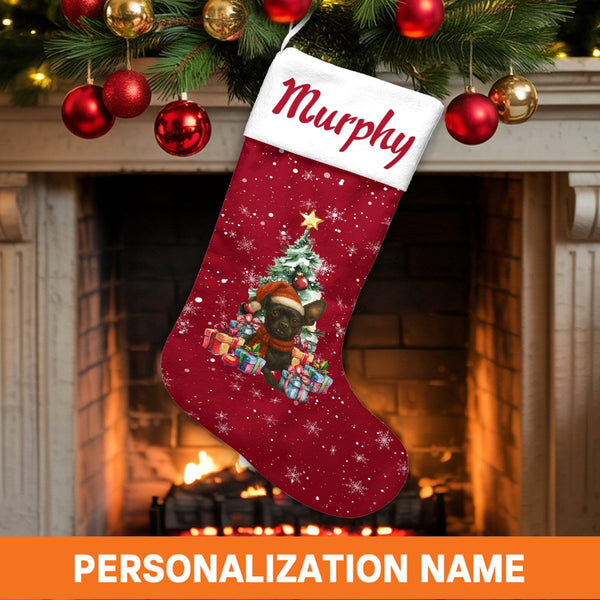 Custom Frenchie Holiday Stocking, Personalized French Bulldog Christmas Stocking, Adorable Dog Christmas Stocking, Pet Lover 