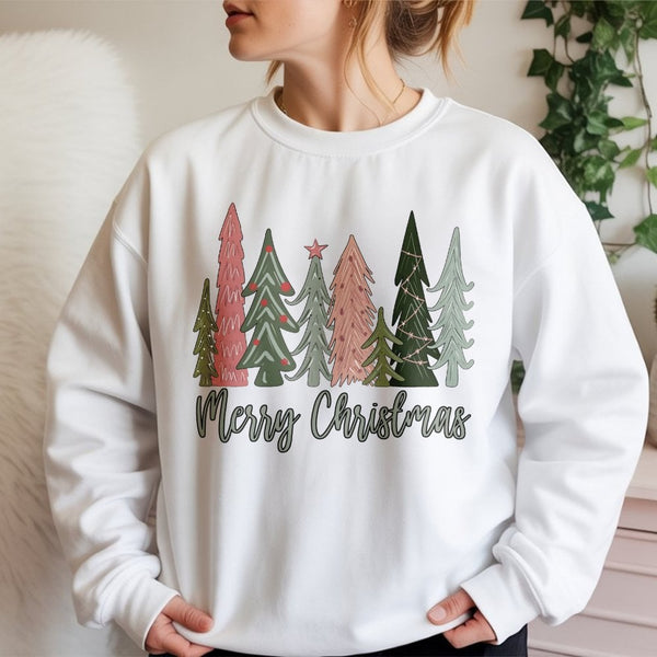 Minimalist Forest Pine Tree Sweatshirt, Merry Christmas Tree Sweatshirt, Comfy Holiday Graphic Crewneck, Winter Nature Sweats