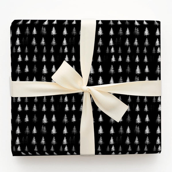 Modern Black and White Gift Wrap Paper, Minimalist Pine Tree Christmas Wrapping Paper, Evergreen Winter Forest Present Wrap P