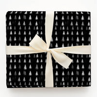 Modern Black and White Gift Wrap Paper, Minimalist Pine Tree Christmas Wrapping Paper, Evergreen Winter Forest Present Wrap Paper