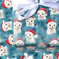 Adorable Santa Hat Pet Gift Wrap, Ferret Christmas Wrapping Paper, White Ferret Animal Wrapping Paper, Winter Holiday Aesthetic Wrapping Paper