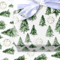 Pine Tree Holiday Gift Wrap, Volleyball Christmas Wrapping Paper, Winter Sports Volleyball Wrapping Paper Roll, Coach Present Paper Wrap