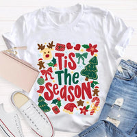 Festive Holiday Graphic Tee, Tis the Season Reindeer Christmas Tree Shirt, Retro Winter Christmas Shirt, Merry Xmas Present for Her