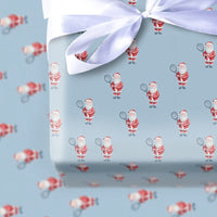 Sporty Santa Claus Gift Wrap, Tennis Santa Christmas Wrapping Paper, Light Blue Tennis Wrapping Paper, Tennis Fan Holiday Wrapping Paper
